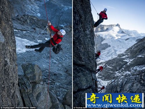 令人惊叹和疯狂 28名登山者定格垂直山峰形似尖针插入这座山峰