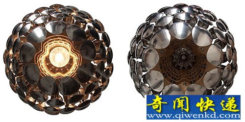 勺子灯 一个个勺子变成了一个纯金属的灯罩