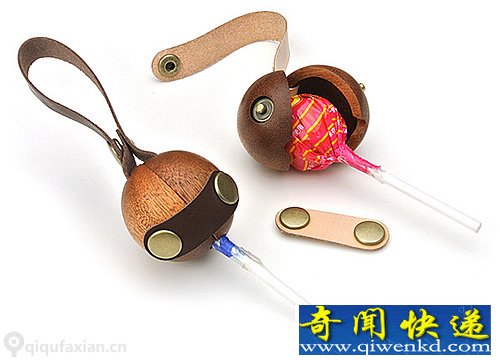 棒棒糖的保护套 实木加皮革材质坚实而且耐用