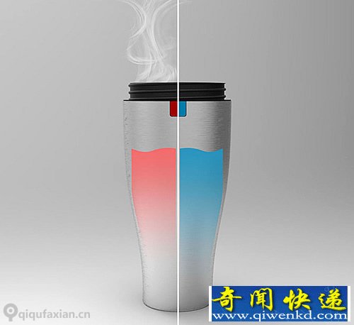 一个杯子里 让你同时携带热水和冷水 转动杯盖切换即可
