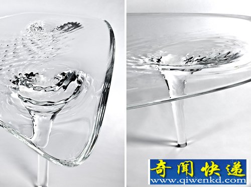 梦幻般的折射效果 流体冰桌凝结成冰变成支撑桌面的桌腿