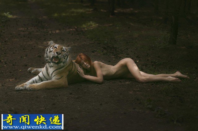美女用生命在拍照 裸体上阵与野兽亲密合影