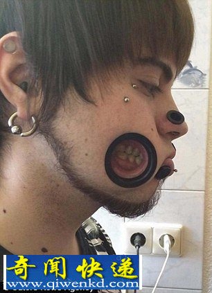 极端重口的人体穿孔艺术:腮帮扩(组图)慎看!