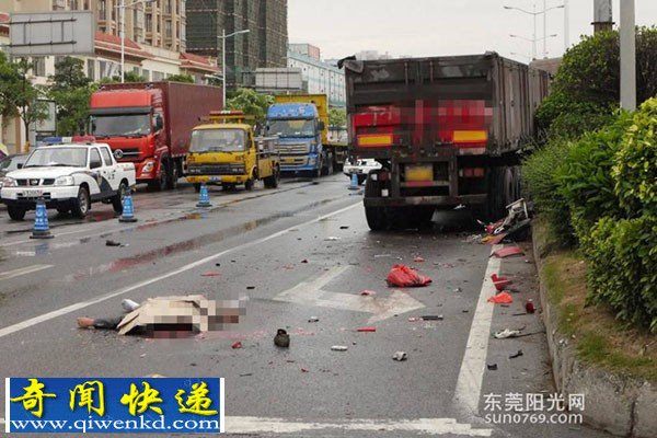 大货车雨天刹车失控连撞2车致1人死 现场惨