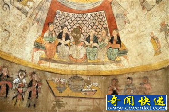 陕西横山元代壁画墓 发现夫妇6人宴饮图
