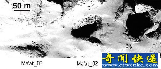 罗塞塔号在67P彗星上发现 数个巨大灰岩坑