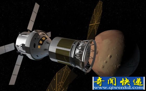 2021年,一艘载人飞船靠近火星的艺术想象图 2021年,一艘载人飞船靠近火星的艺术想象图