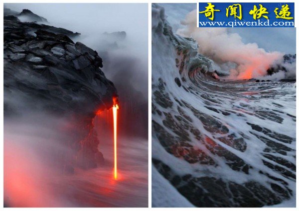 摄影师冒死拍岩浆入海惊险似入“地狱之火”