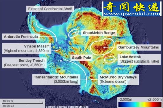 迄今最详细的南极冰雪下方地形图 (图) 英国科学家制成南极冰层下最详细地形图