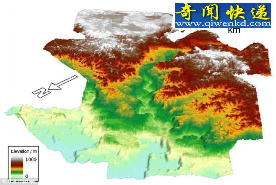 通过测量水下声波在遭遇不同地形时产生的回声,科学家创建了这幅3D图像,呈现北大西洋海底的地貌 大西洋海底发现5600万年前古代沉山与河床