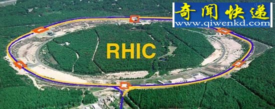 这是美国纽约市长岛布鲁克海文国家实验室的鸟瞰图。物理学家在这里再造了像宇宙大爆炸一样的温度。圆圈上的6个长方形代表着制造这种温度的质子碰撞。 科学家制造出自大爆炸以来最高温度